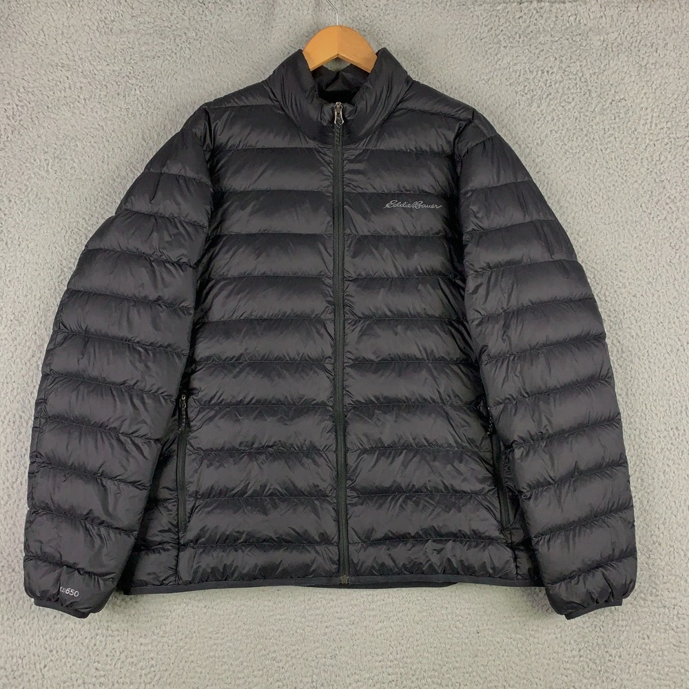Eddie Bauer Cirruslite Down Jacket Men's XL Black Full Zip Eb650 Zip Up Packable